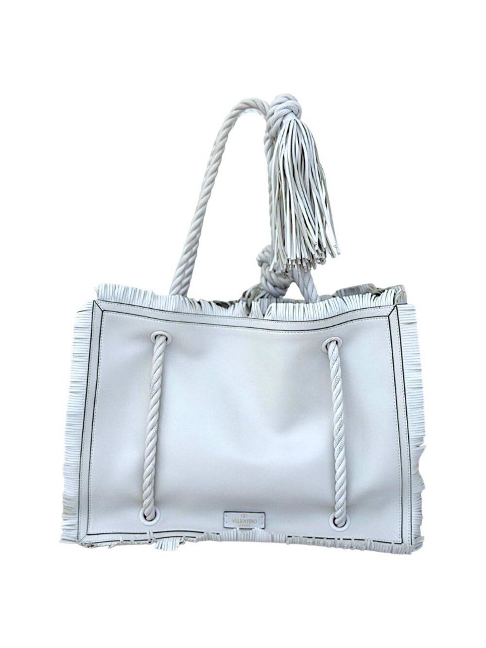 Authentic Valentino Garavani The Rope White Leather Tote